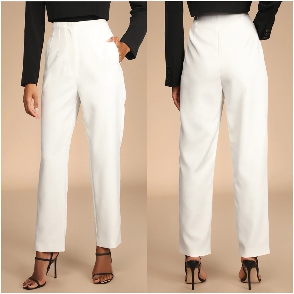 LULU’S Build Your Dreams Ivory Straight Leg Trouser Pants